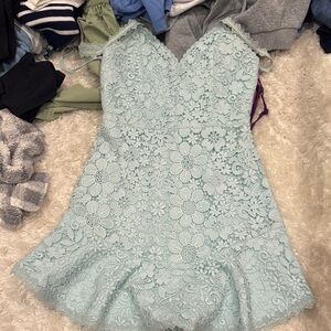 Alice + Olivia Mint Lace Floral Slip Dress